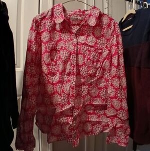 Womens Floral Button Up Blouse